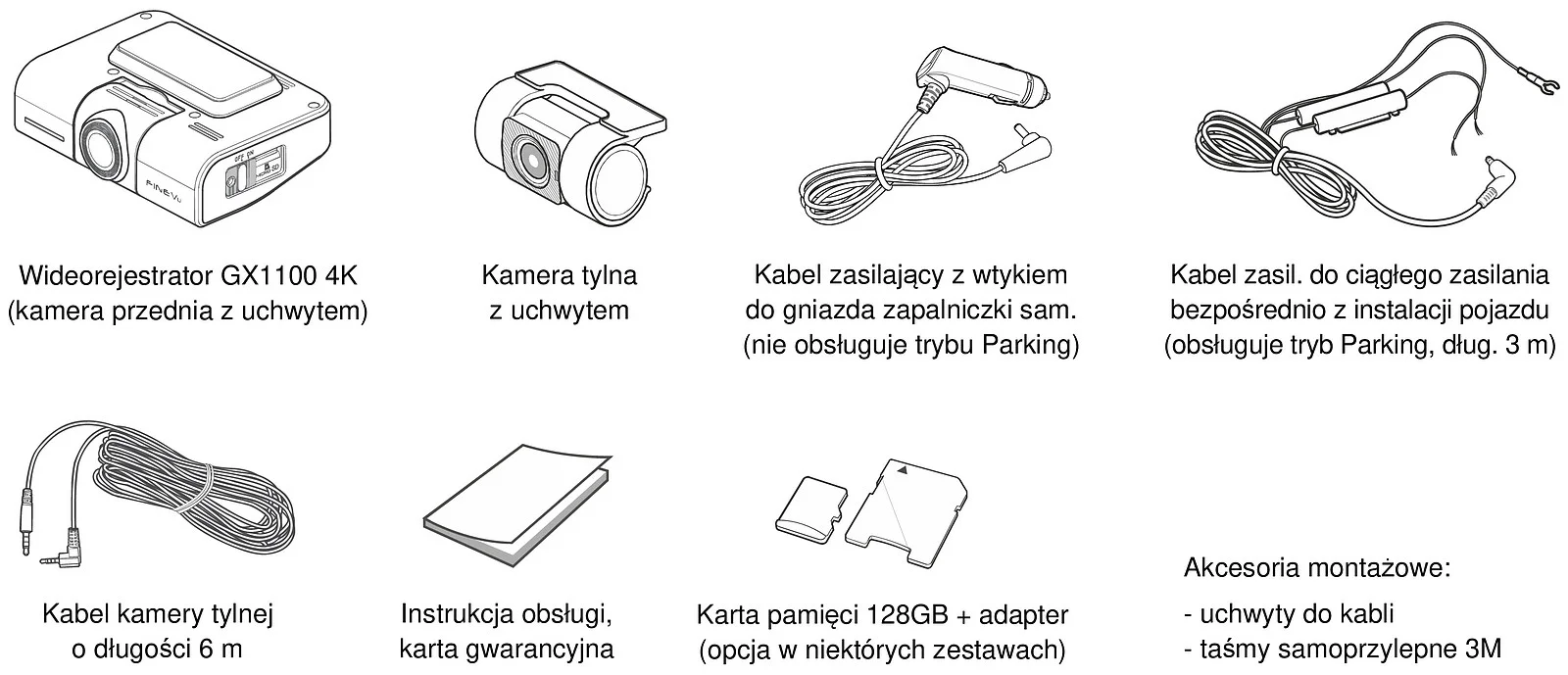 zawartość zestawu wideorejestratora gx1100